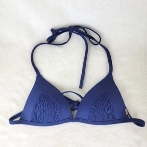 Pink Victoria's Secret Blue Pleated Halter Spaghetti Strappy Bikini Top Size XS